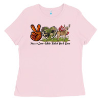 Bubblegum Pink Peace Love White Tailed Buck Deer Ladies Tee - LillyAllenDesigns