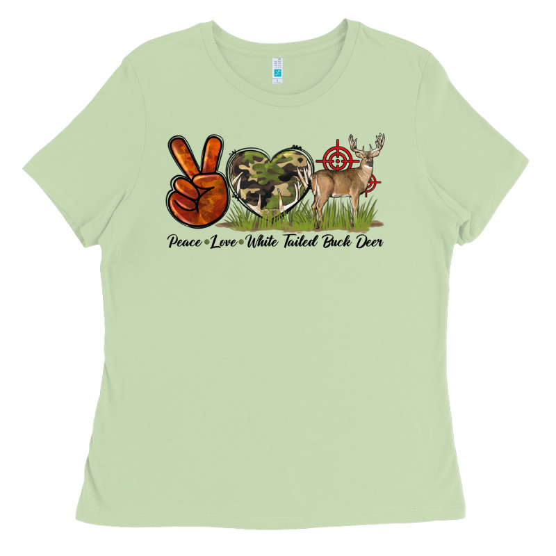 Peace Love White Tailed Buck Deer Ladies Tee by LillyAllenDesigns | Teevron