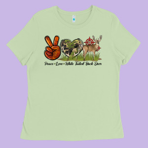 Peace Love White Tailed Buck Deer Ladies Tee Designed By Lillyallendesigns