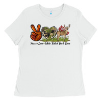 White Peace Love White Tailed Buck Deer Ladies Tee - LillyAllenDesigns