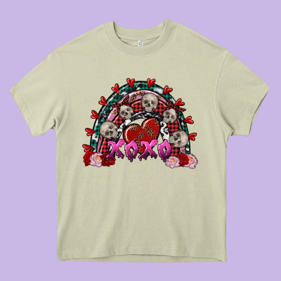 Skull Xoxo Rainbow Valentine's Day Heavy Core Tee Designed By Fadigitalartstudio