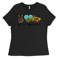 Black Peace Love Leaping Brook Trout Ladies Tee - LillyAllenDesigns