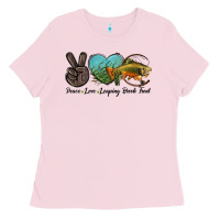 Bubblegum Pink Peace Love Leaping Brook Trout Ladies Tee - LillyAllenDesigns