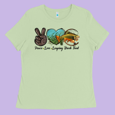 Peace Love Leaping Brook Trout Ladies Tee Designed By Lillyallendesigns