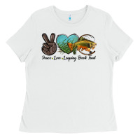 White Peace Love Leaping Brook Trout Ladies Tee - LillyAllenDesigns