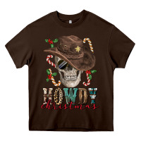 Chocolate Brown howdy christmas skull Heavy Core Tee - FaDigitalArtStudio