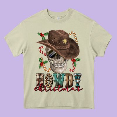 Howdy Christmas Skull Heavy Core Tee Designed By Fadigitalartstudio