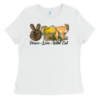 White Peace Love Wild cat Ladies Tee - LillyAllenDesigns