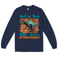 Navy just a boy who loves baby spinosaurus Long Sleeve Tee - Artiststas