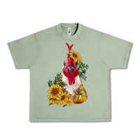Oil Green sunflower rooster with leopard Urban Heavy Tee - RanaPortraitStore