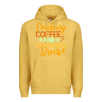 Antique Gold drinking coffee watching birds funny Premium Hoodie - linhVisuals