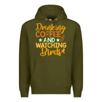 Army Green drinking coffee watching birds funny Premium Hoodie - linhVisuals