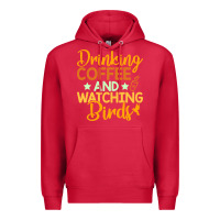 Cardinal drinking coffee watching birds funny Premium Hoodie - linhVisuals