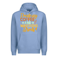 Colony Blue drinking coffee watching birds funny Premium Hoodie - linhVisuals
