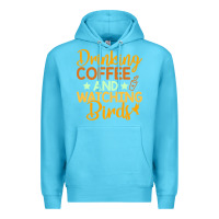 Ocean Blue drinking coffee watching birds funny Premium Hoodie - linhVisuals