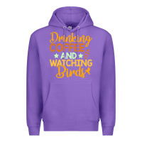 Purple drinking coffee watching birds funny Premium Hoodie - linhVisuals