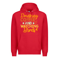 Red drinking coffee watching birds funny Premium Hoodie - linhVisuals