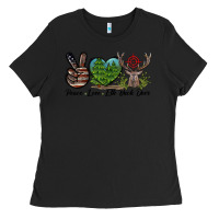 Black Peace Love Elk Buck Deer Ladies Tee - LillyAllenDesigns