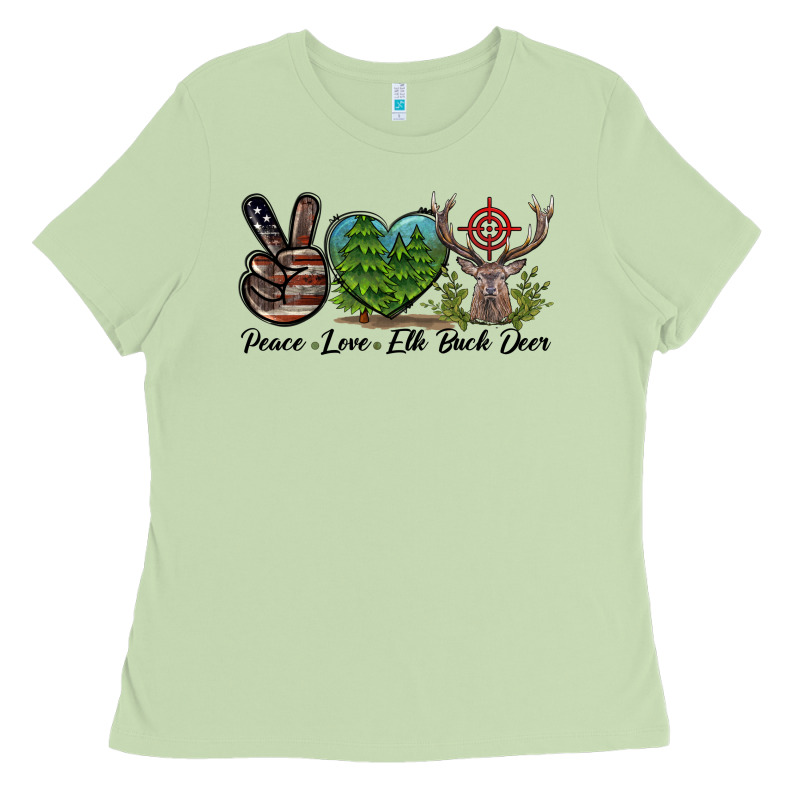 Peace Love Elk Buck Deer Ladies Tee by LillyAllenDesigns | Teevron
