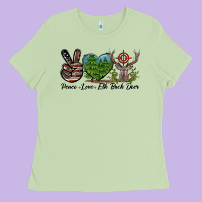 Peace Love Elk Buck Deer Ladies Tee Designed By Lillyallendesigns