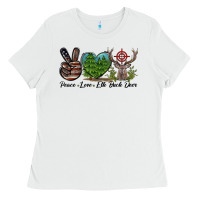 White Peace Love Elk Buck Deer Ladies Tee - LillyAllenDesigns