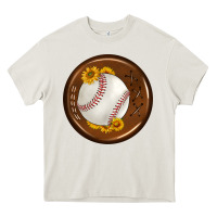 Cream baseball with sunflower round earrings Heavy Core Tee - BundleAndBundleShop