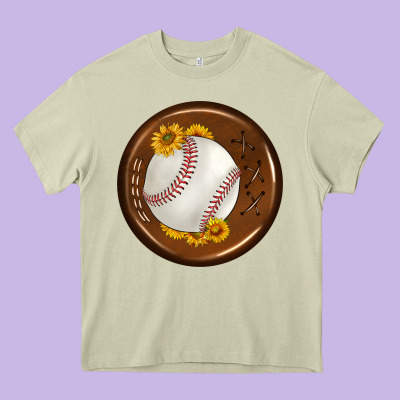 Baseball With Sunflower Round Earrings Heavy Core Tee Designed By Bundleandbundleshop
