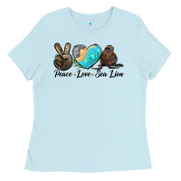 Baby Blue Peace Love Sea Lion Ladies Tee - LillyAllenDesigns