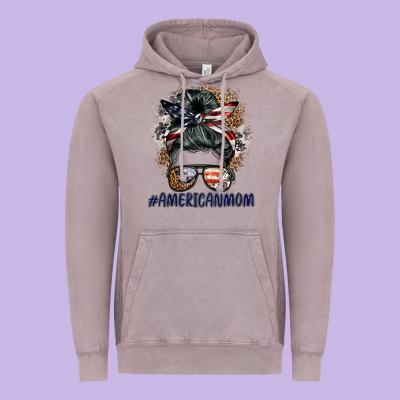 Americanmom Messy Bun Vintage Hoodie Designed By Barkaloodesign
