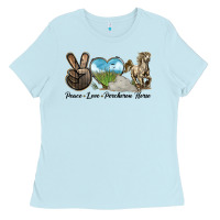 Baby Blue Peace Love Percheron Horse Ladies Tee - LillyAllenDesigns