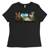 Black Peace Love Percheron Horse Ladies Tee - LillyAllenDesigns