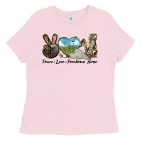 Bubblegum Pink Peace Love Percheron Horse Ladies Tee - LillyAllenDesigns