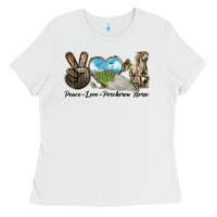 White Peace Love Percheron Horse Ladies Tee - LillyAllenDesigns