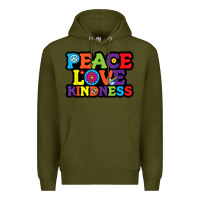 Army Green peace love kindness Premium Hoodie - linhVisuals