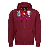 Burgundy Peace Love Cna Zipper Hoodie - RanaPortraitStore