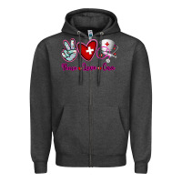Charcoal Heather Peace Love Cna Zipper Hoodie - RanaPortraitStore