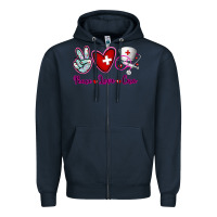 Navy Peace Love Cna Zipper Hoodie - RanaPortraitStore