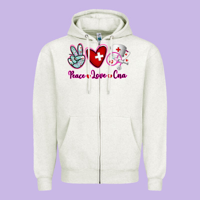 Peace Love Cna Zipper Hoodie Designed By Ranaportraitstore