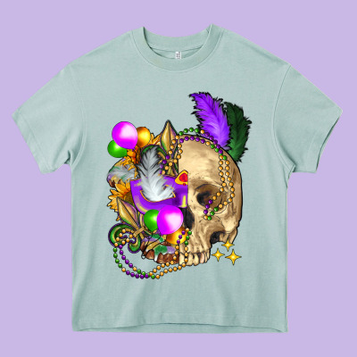 Mardi Gras Skull Heavy Core Tee Designed By Fadigitalartstudio