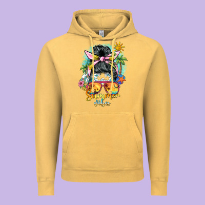 Summer Vibes Messy Bun Vintage Hoodie Designed By Barkaloodesign