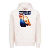 Pale Pink rosie the riveter poster we can do it feminist retro Premium Hoodie - linhVisuals