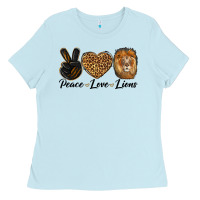 Baby Blue Peace Love Lion Head Ladies Tee - LillyAllenDesigns
