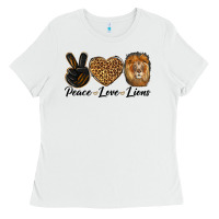 White Peace Love Lion Head Ladies Tee - LillyAllenDesigns