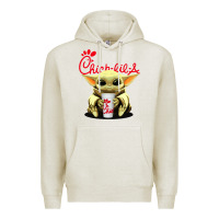 Oatmeal Heather baby yoda hold Premium Hoodie - linhVisuals