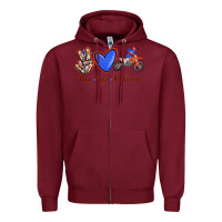 Burgundy Peace Love Motocross Zipper Hoodie - RanaPortraitStore