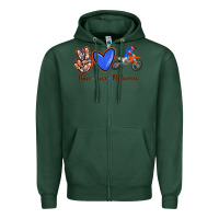 Sports Green Peace Love Motocross Zipper Hoodie - RanaPortraitStore