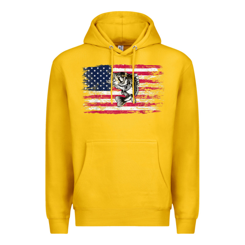 Bass Fishing Distressed American Flag Essential Premium Hoodie by linhVisuals | Teevron