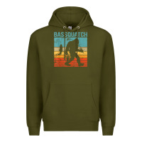 Army Green bassquatch! funny bigfoot fishing outdoor retro Premium Hoodie - linhVisuals