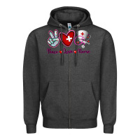 Charcoal Heather Peace Love Nurse Zipper Hoodie - RanaPortraitStore