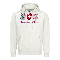 Oatmeal Heather Peace Love Nurse Zipper Hoodie - RanaPortraitStore